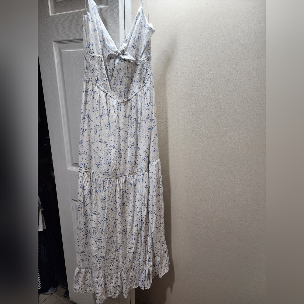 Floral White and Blue Maxi Dress